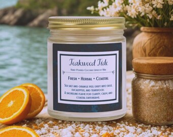 Teakwood Tide Hand Poured Coconut Apricot Wax Candle Jar 4oz & 9oz | Coastal Scented Candle