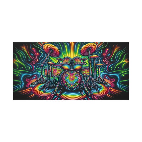 Psychedelic Drum Explosion Canvas Art: Music Room Decor