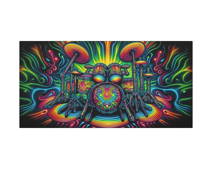 Psychedelic Drum Explosion Canvas Art: Music Room Decor