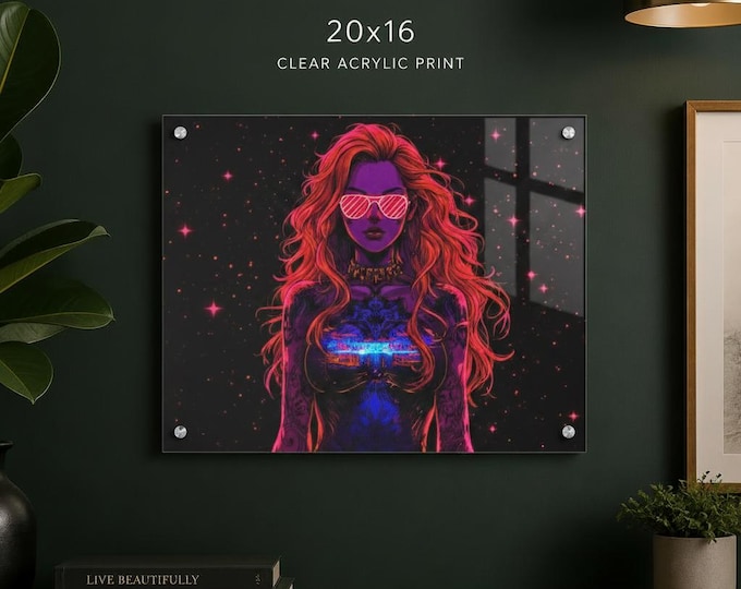 The Astral Oracle Acrylic Print | Neon Cyber Woman Illustration Wall Art
