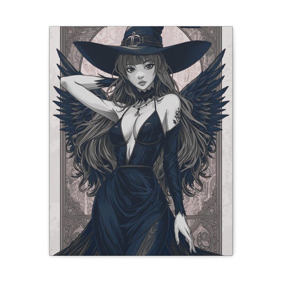 Gothic Witch Canvas Wall Art: Dark Velvet Hex Decor, 16x20