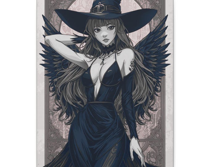 Gothic Witch Canvas Wall Art: Dark Velvet Hex Decor, 16x20