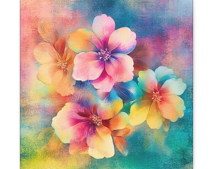 Rainbow Floral Canvas Wall Accent | Abstract Home Decor 14x14