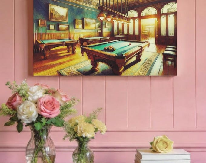 Vintage Billiards Canvas Wall Art: Rustic Game Room Decor (30x15)