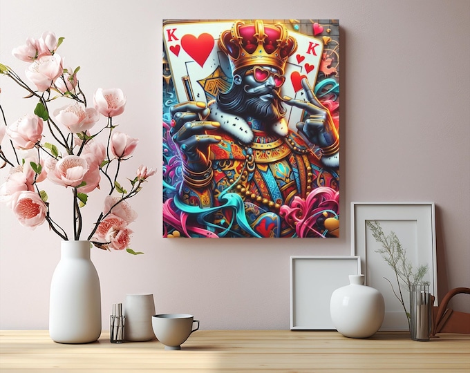 King of Hearts Canvas Wall Art: Colorful Abstract Decor (16x20)