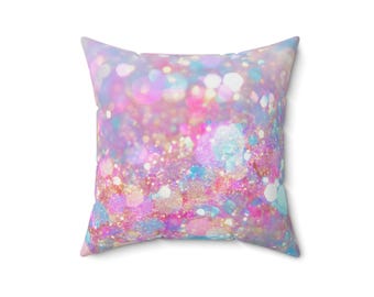 Pastel Glitter Bokeh Pillow | Square Decorative Pillow