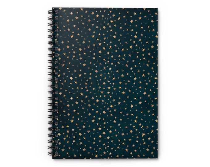 Dark Green Gold Star Spiral Bound Notebook | Ruled Lines Journal