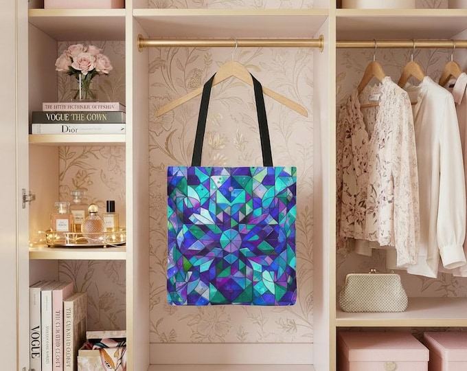 Geometric Bluebell Tote Bag: Colorful Reusable Shopping Bag