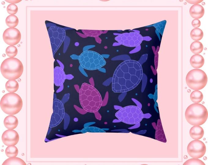 Colorful Sea Turtles Pillow | Ocean Turtle Pattern Square Pillow