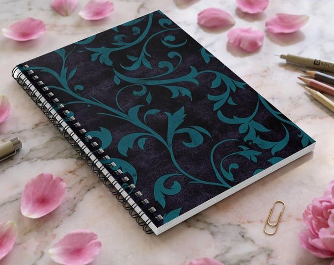 Teal Vine Flourish Spiral Notebook | Ruled Journal