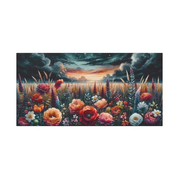 Floral Landscape Canvas Wall Art: Boho Home Decor (30x15)