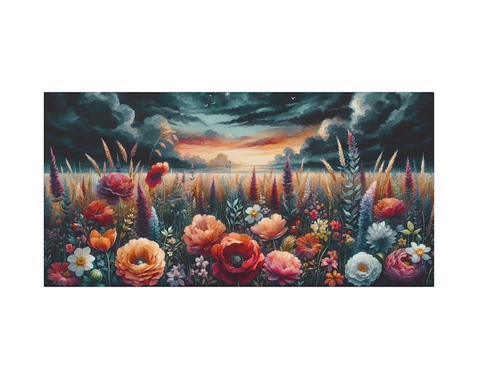 Floral Landscape Canvas Wall Art: Boho Home Decor (30x15)
