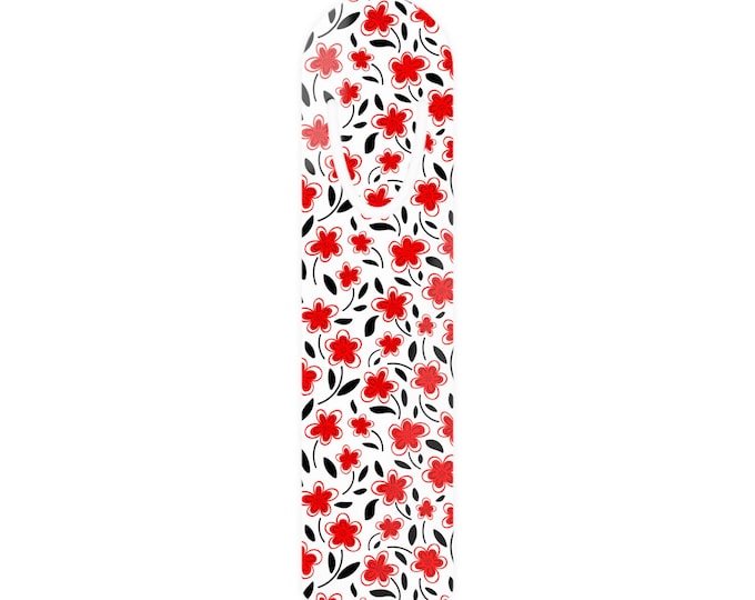 Red Floral Pattern Bookmark | Magnetic Metal Bookmark, Flower Design