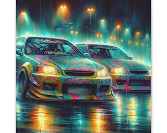 Ignition Ritual Canvas Wall Art: Retro Racing Car Decor (14x14)