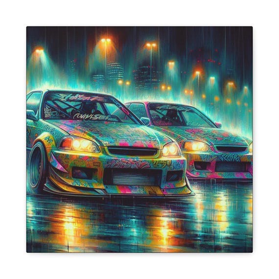 Ignition Ritual Canvas Wall Art: Retro Racing Car Decor (14x14)
