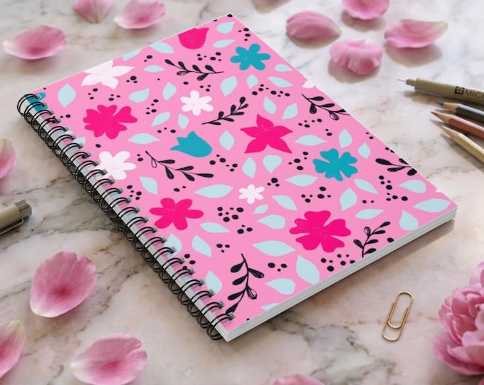 Berry Blush Floral Spiral Notebook | Ruled Lines Diary