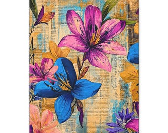 Colorful Floral Canvas, Botanical Wall Art (16x20)
