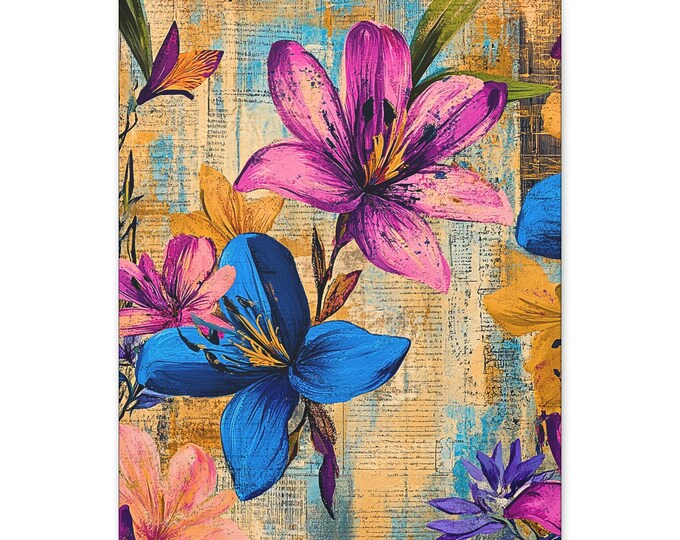 Colorful Floral Canvas, Botanical Wall Art (16x20)