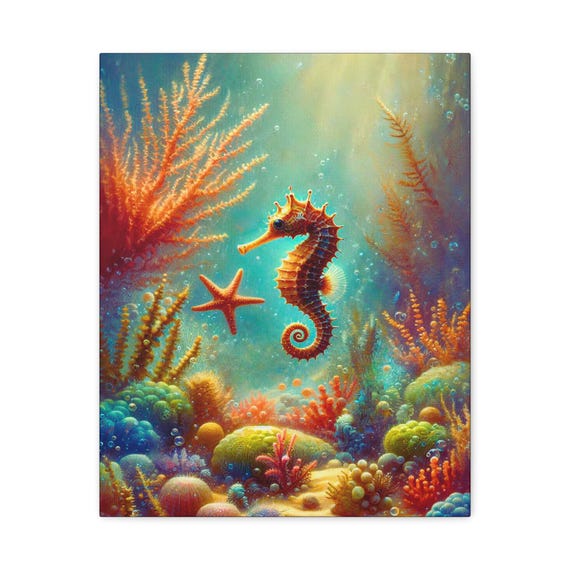 Sea Animals Canvas Wall Art: Underwater Marine Life, Beach House Decor (16x20 Canvas Only)