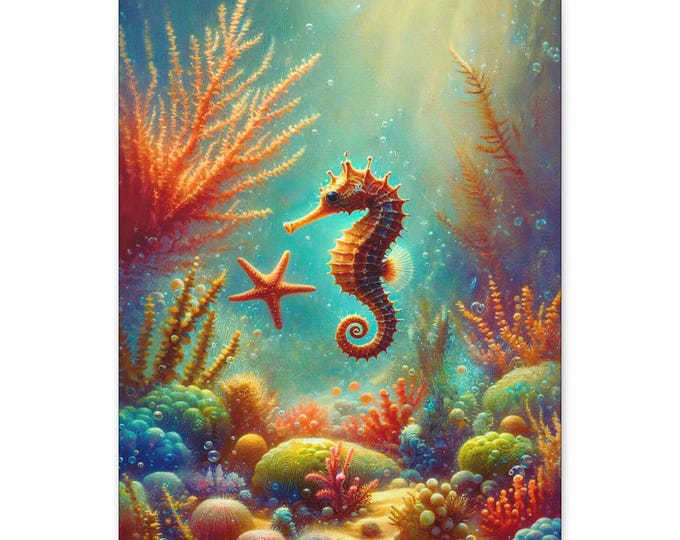 Sea Animals Canvas Wall Art: Underwater Marine Life, Beach House Decor (16x20 Canvas Only)
