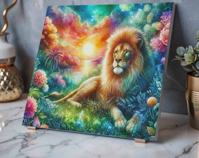 Dreamscape Lion Acrylic Print | Vibrant Jungle Sunset Wall Art