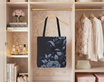 Floral Tote Bag: Stylish Reusable Shopper with Black Handles