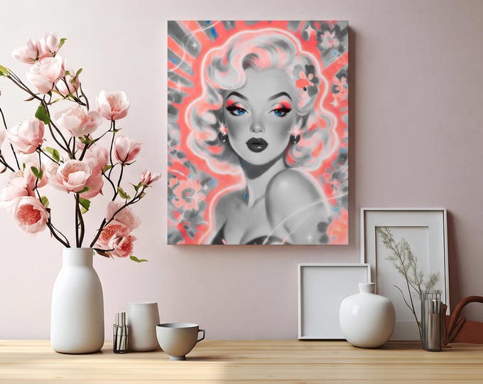 Just Peachy Pin-Up Stretched Matte Canvas | Vintage Glam Wall Accent