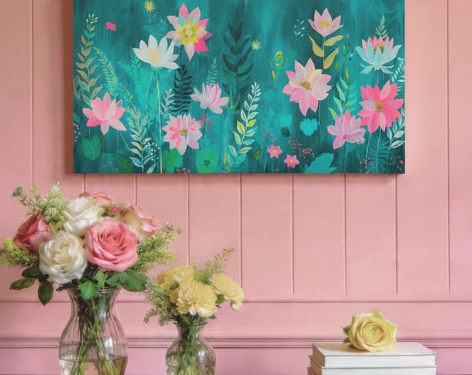 Pastel Peonies Canvas Wall Art: Floral Home Decor, 30x15