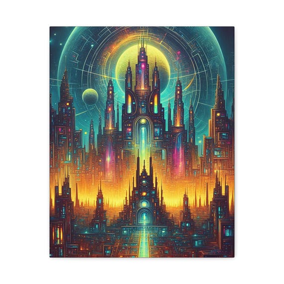 Futuristic Cityscape Canvas Art: Galactic Port Alpha 9 Sci-Fi Decor