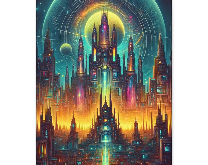 Futuristic Cityscape Canvas Art: Galactic Port Alpha 9 Sci-Fi Decor