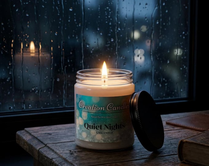 Quiet Nights Natural Soy Wax Candle Jar 9oz | Unscented | Hand Poured | Vegan