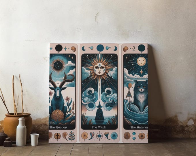 Mystical Tarot Canvas Art: Cosmic Spiritual Home Decor, 14x14
