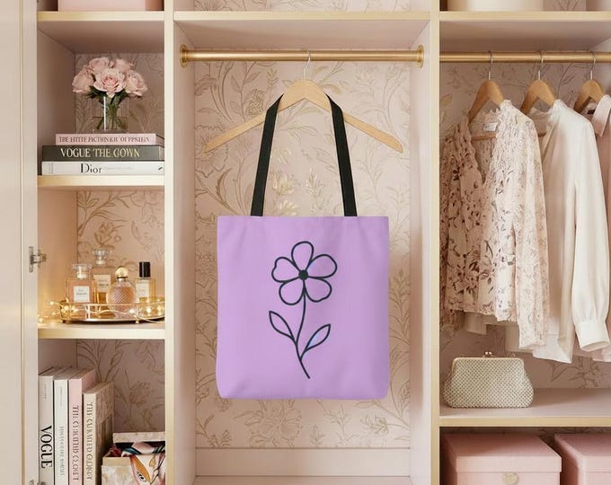 Lilac Floral Tote Bag: Durable Polyester Handbag for Everyday Use