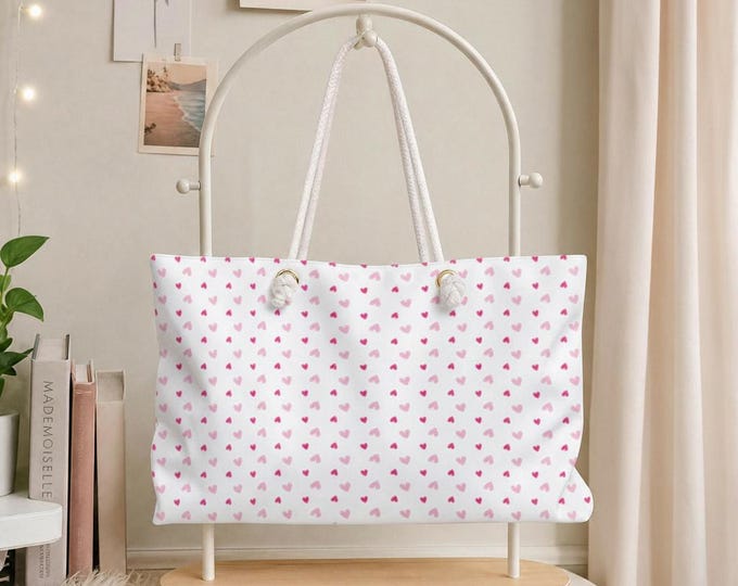 Tiny Heart Twist Weekender Bag | Heart Pattern Beach Tote