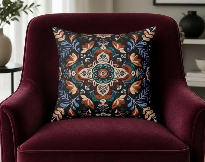 Bohemian Onyx Floral Pillow: Spun Polyester Accent Cushion