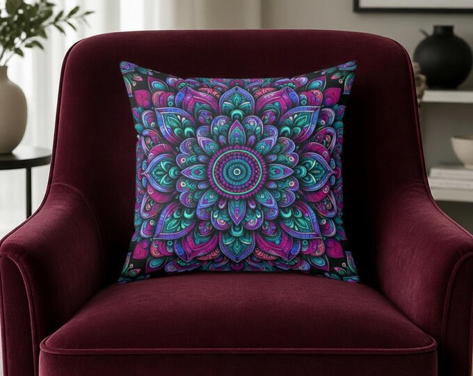 Bohemian Mandala Pillow: Spun Polyester Couch Cushion - 16x16