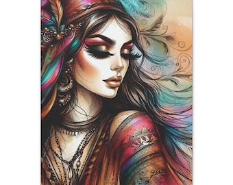 Bejeweled Elysium Canvas Wall Art: Bohemian Abstract Portrait, 16x20