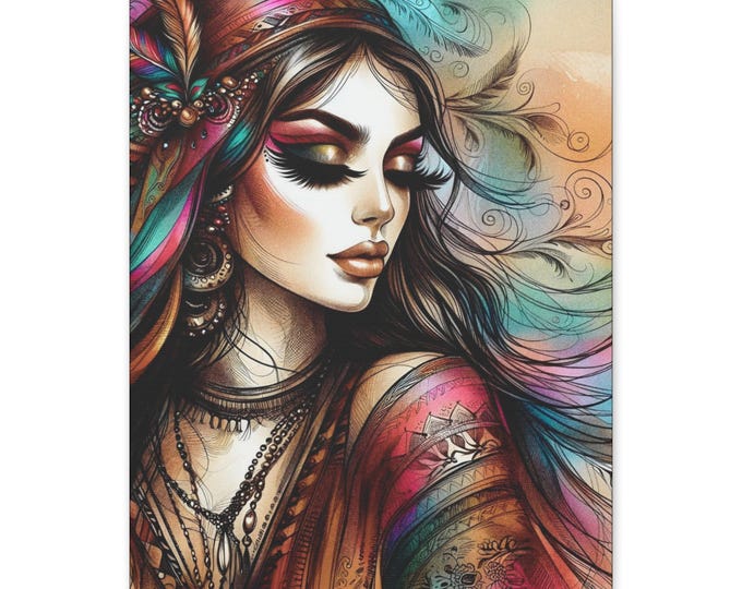 Bejeweled Elysium Canvas Wall Art: Bohemian Abstract Portrait, 16x20