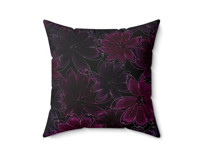 Black Floral Polyester Pillow | Decorative Throw Pillow