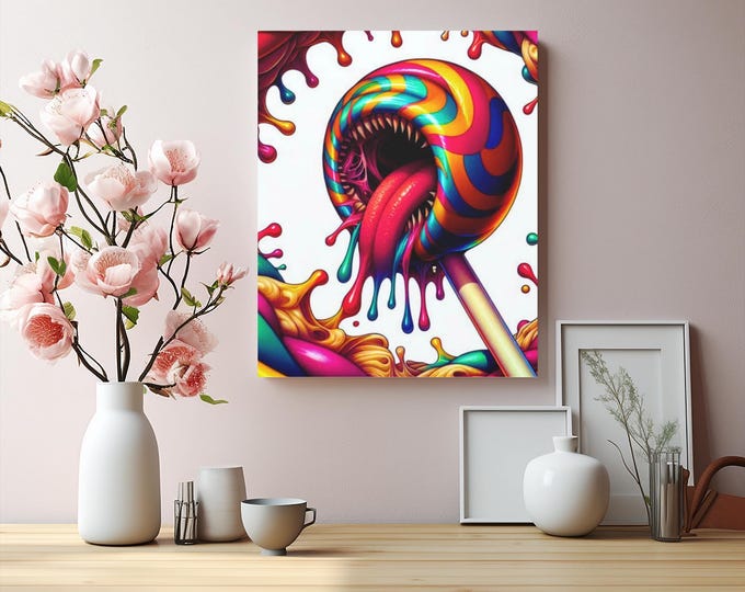 Psychedelic Lollipop Canvas Wall Art: Vibrant Abstract Decor (16x20 Canvas Only)