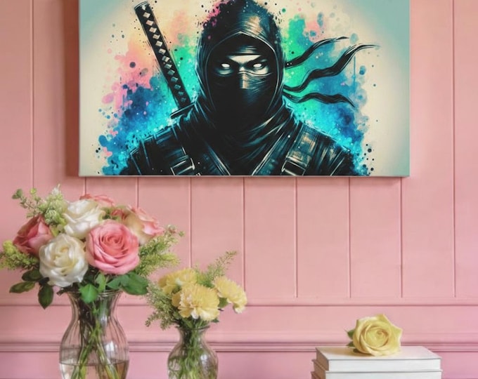 Ninja Art Canvas: Colorful Anime Gamer Room Decor (30x15)