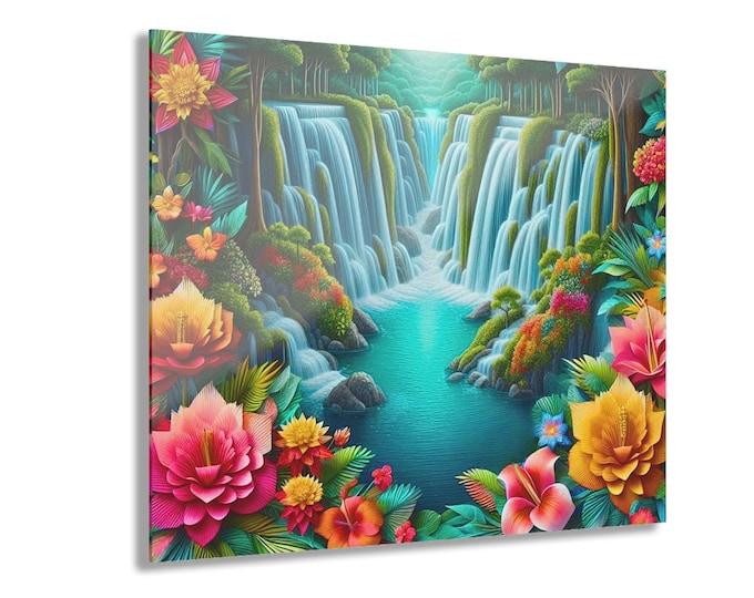 Tropical Waterfall Floral Acrylic Print | French Cleat Hanging