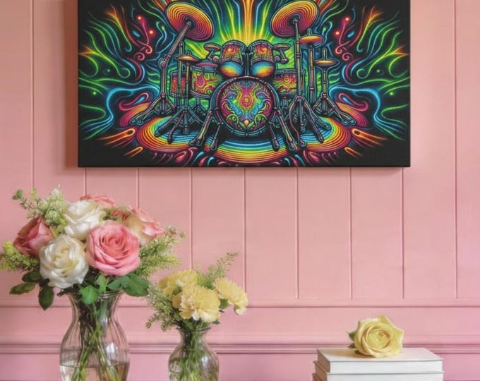 Psychedelic Drum Explosion Canvas Art: Music Room Decor