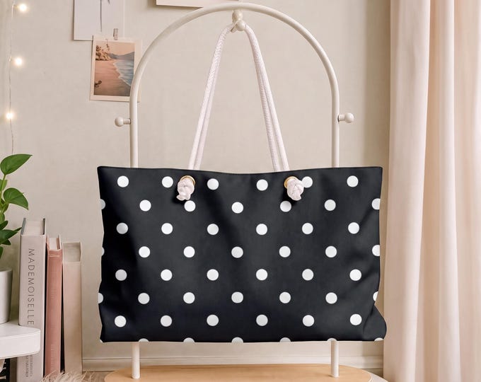 Black Polka Weekender Bag | Large Travel Tote