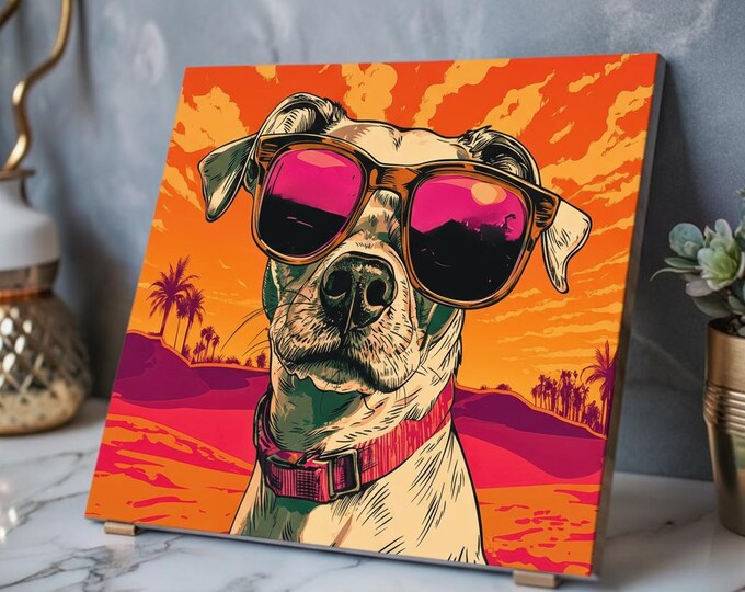 Sunsets & Sunglasses Acrylic Print French Cleat Hanging | Abstract Animal Portrait Home Decor