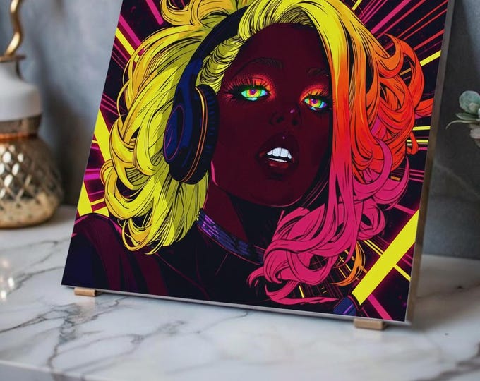 Split Spectrum Siren Acrylic Print | Neon Pop Portrait with French Cleat Hanging