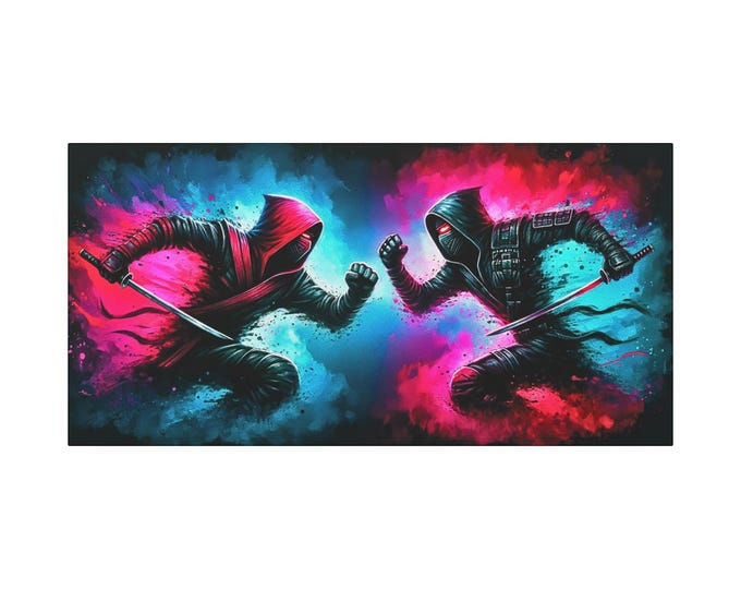 Ninja Warriors Canvas Art: Colorful Martial Arts Home Decor (30x15)
