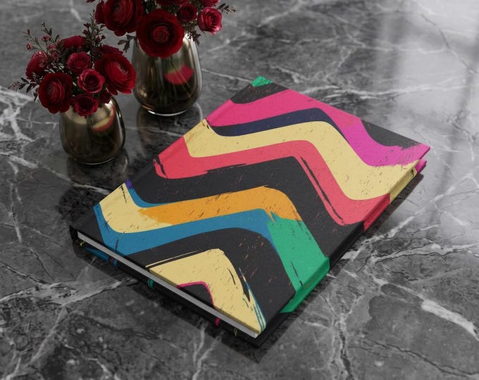 Colorful Retro Chevron Waves Hardcover Journal | Vibrant Abstract Notebook