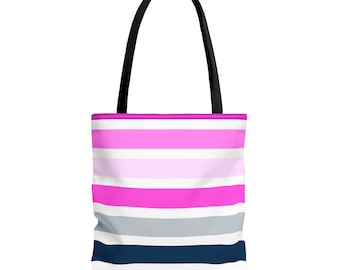 Pink Striped Tote Bag: Chic Everyday Shopping Beach Carrier