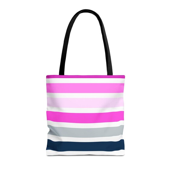 Pink Striped Tote Bag: Chic Everyday Shopping Beach Carrier
